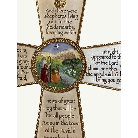 Roman Inc. 2002 Nativity Cross Wall Hanging With Luke 2:8-11 Christmas  Verse - Picture 3 of 14
